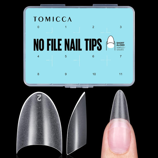 TOMICCA front packaging showing 504-piece full matte nail tips, convenient kit