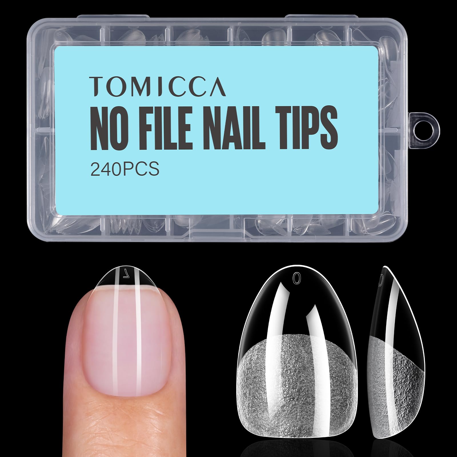 TOMICCA front packaging showing full 240PCS kit and sizes, convenient storage benefit