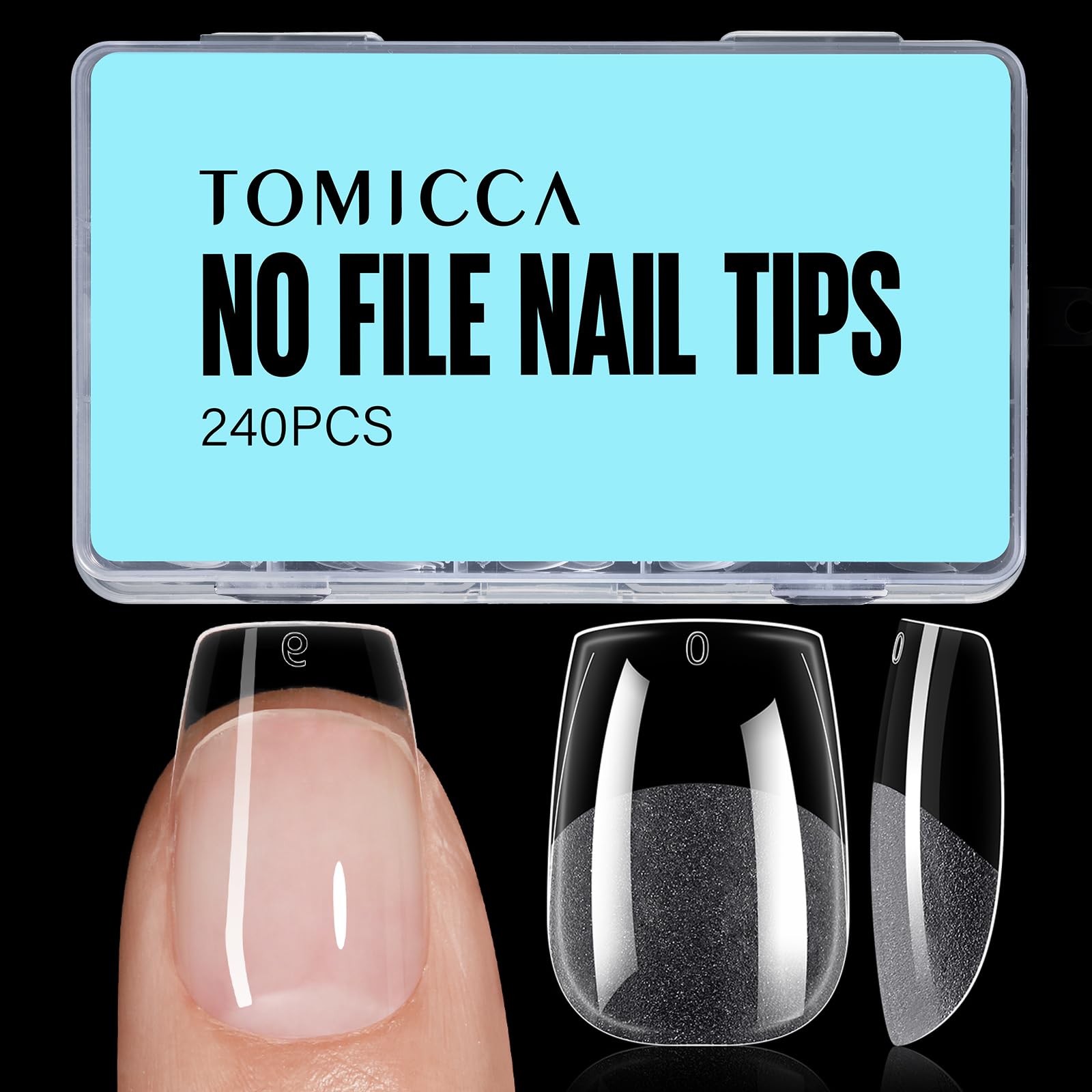 TOMICCA front packaging showing 240-piece tip set and benefits