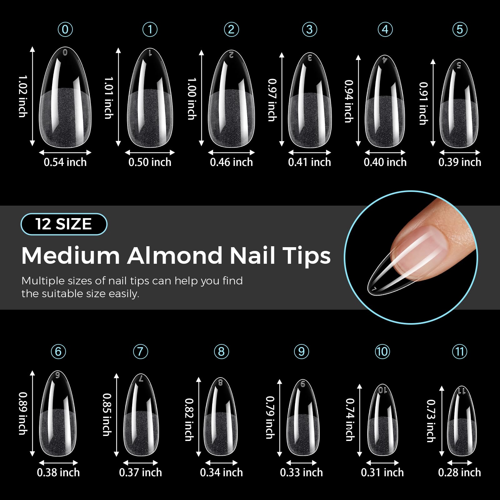 TOMICCA full set of 240 clear gel tips laid out for long-lasting value
