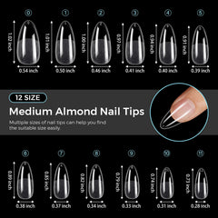 TOMICCA full set of 240 clear gel tips laid out for long-lasting value