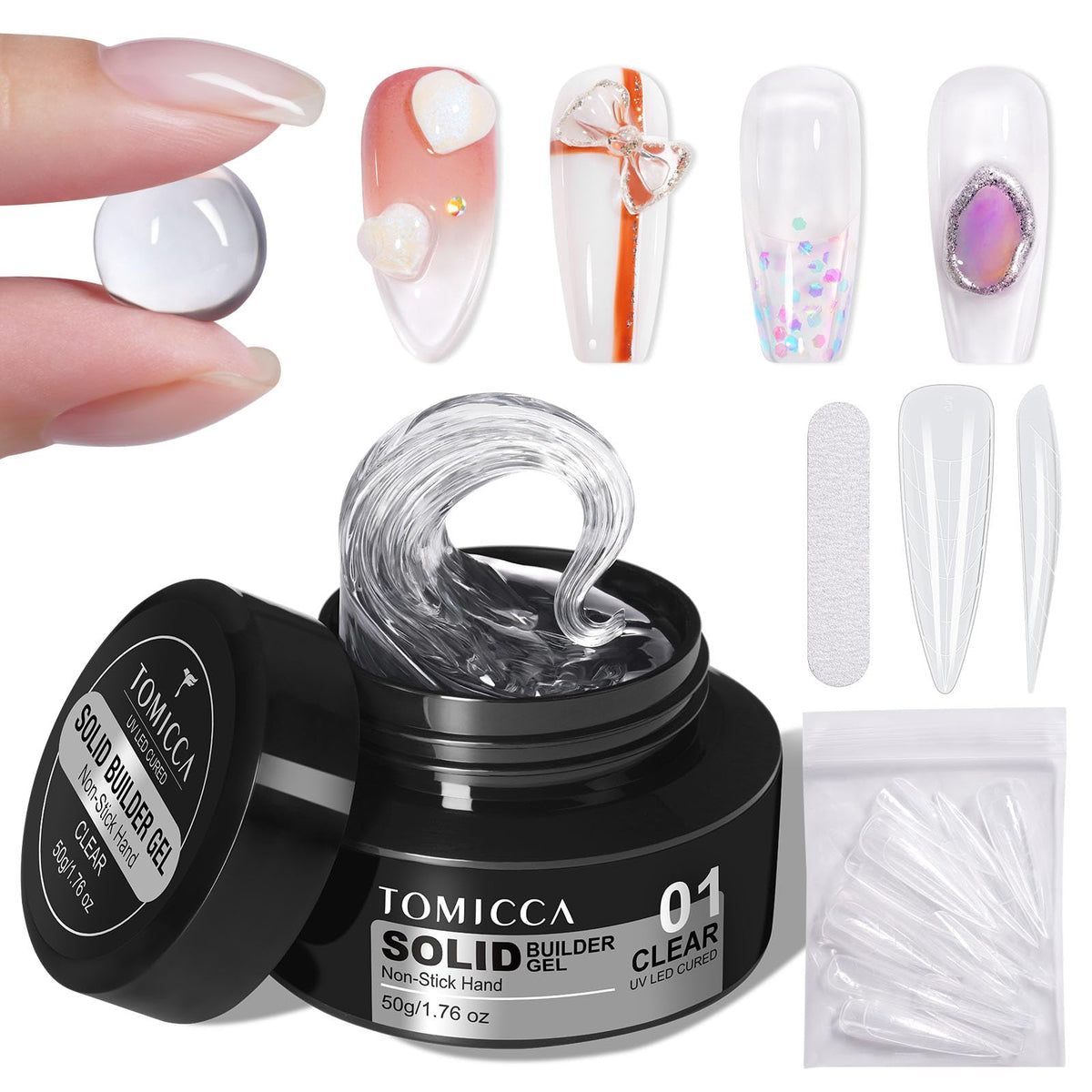 TOMICCA jar front showing 50g gel and kit contents for easy use