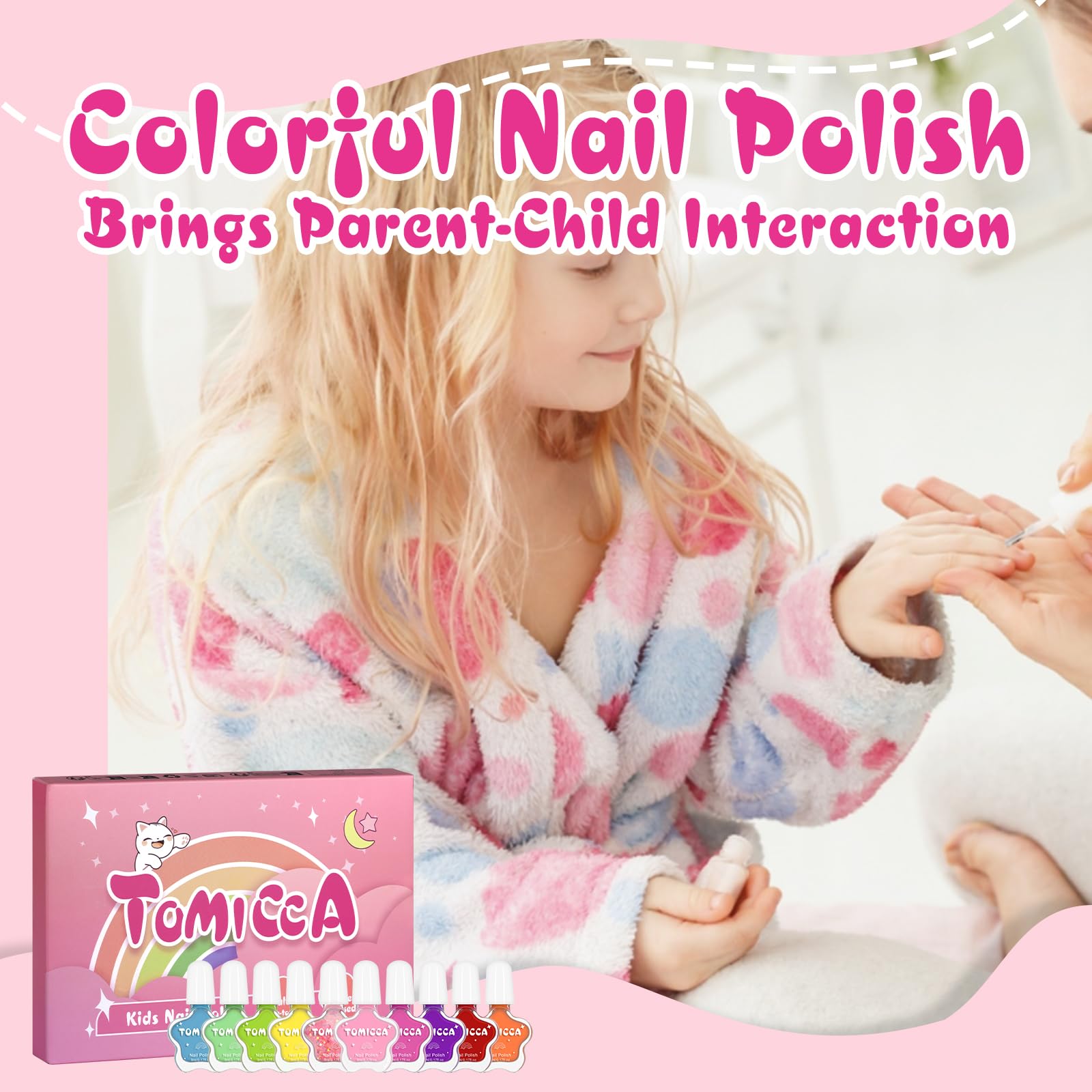 TOMICCA kids doing nail art showing quick-dry results and fun