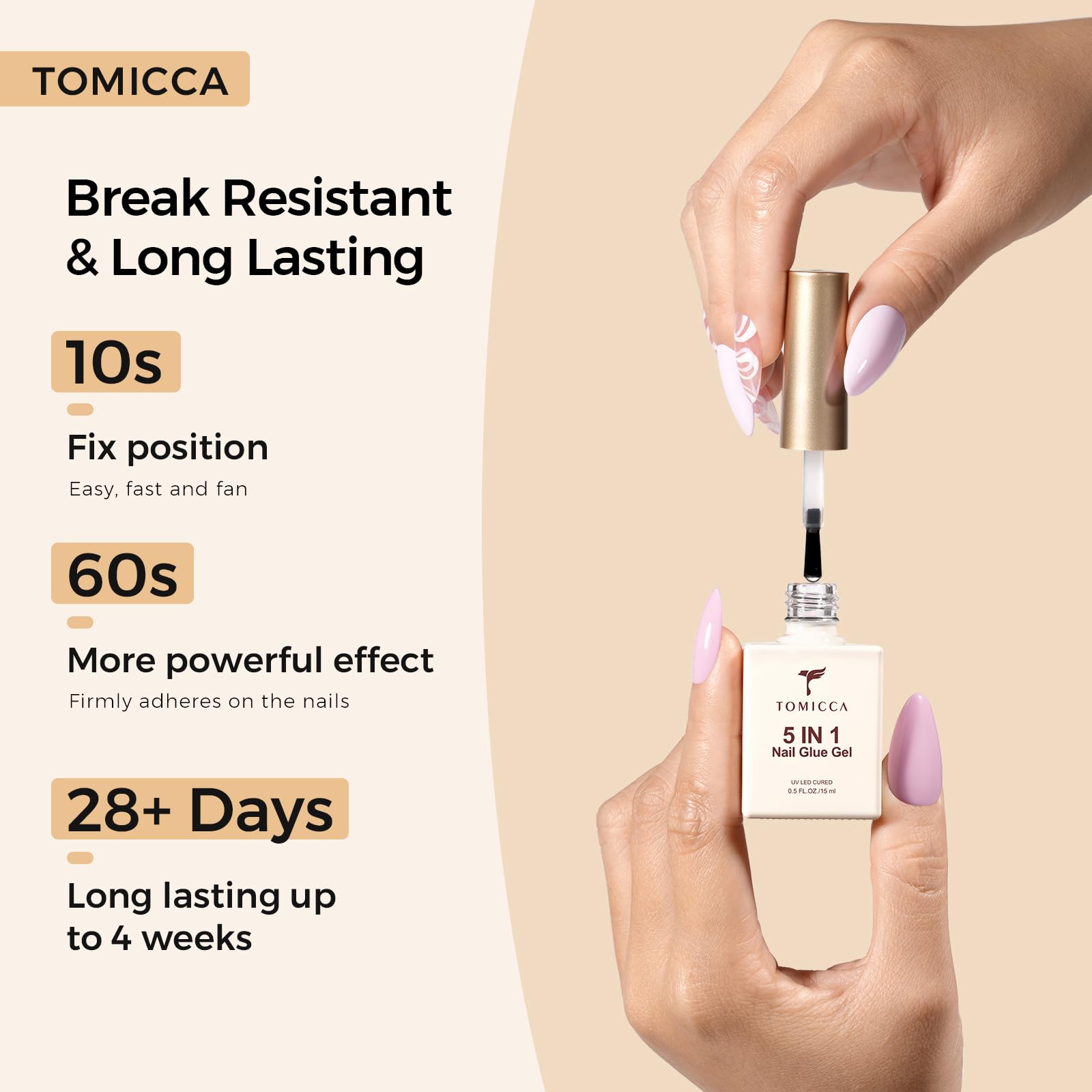 TOMICCA lifestyle shot of hands wearing press-ons for confident wear