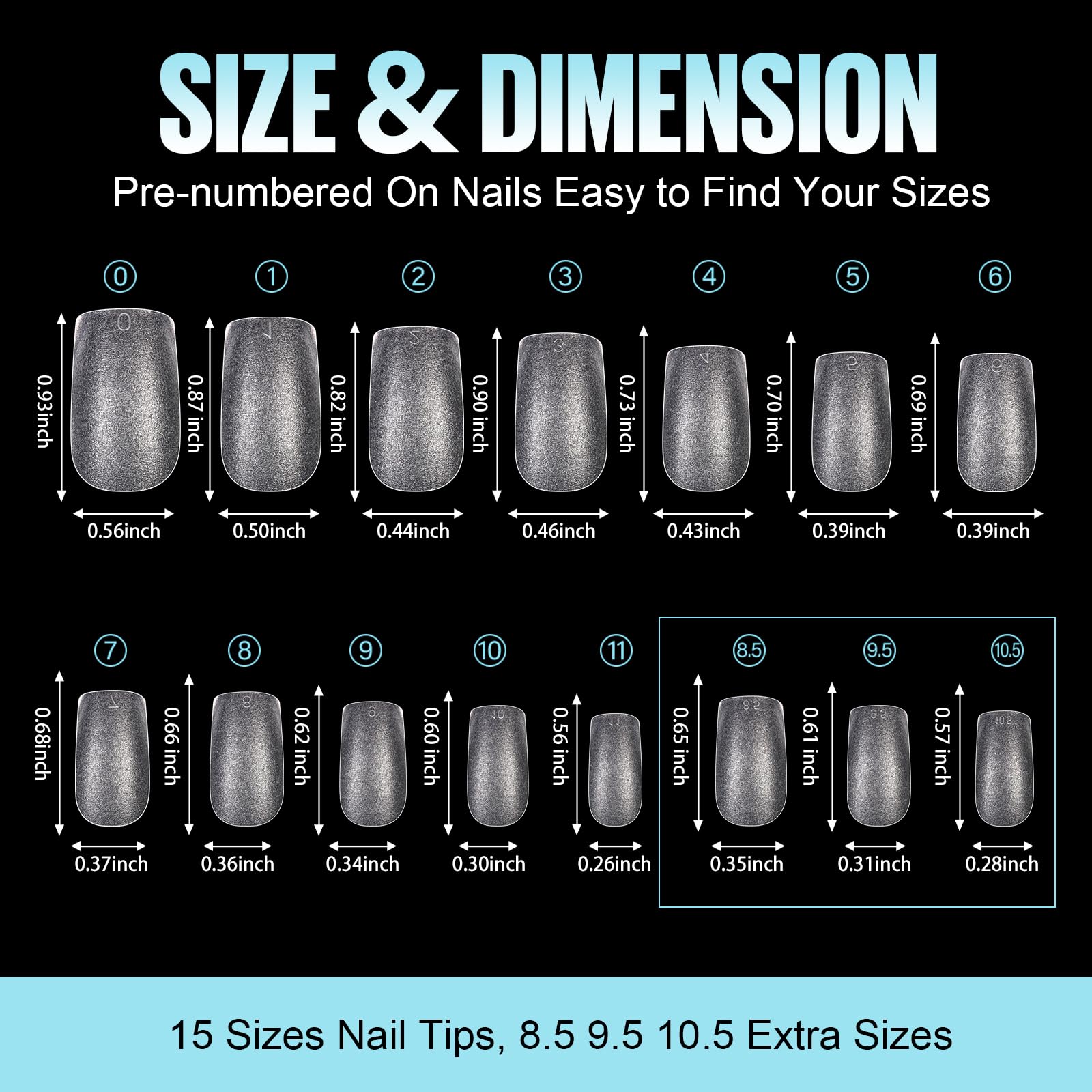 TOMICCA numbered top view showing labeled sizes for fast matching