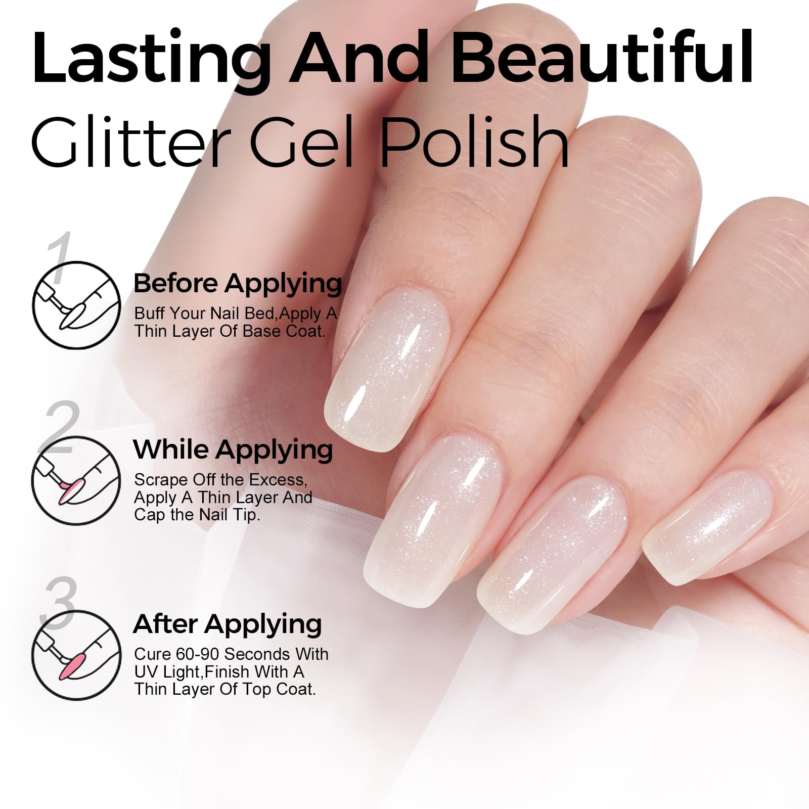 TOMICCA pink white jelly nail swatch layered translucency for customizable soft shimmer