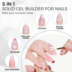 TOMICCA gel size comparison with a finger model illustrating 50g quantity value