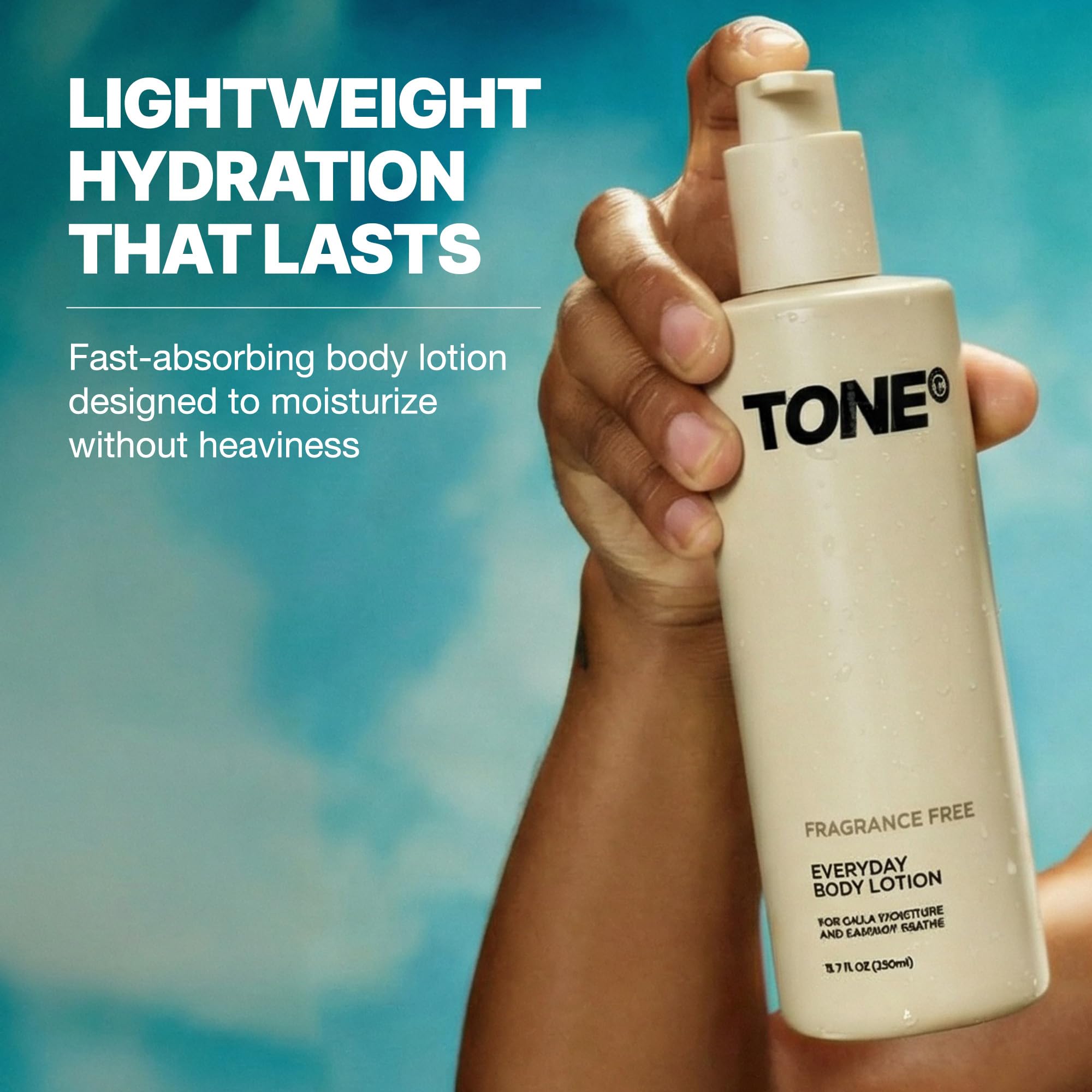 TONE pump application in hand demonstrating controlled dispense and no-mess use