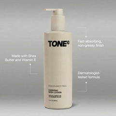 TONE shea butter and vitamin E ingredients displayed for nourishing hydration benefits