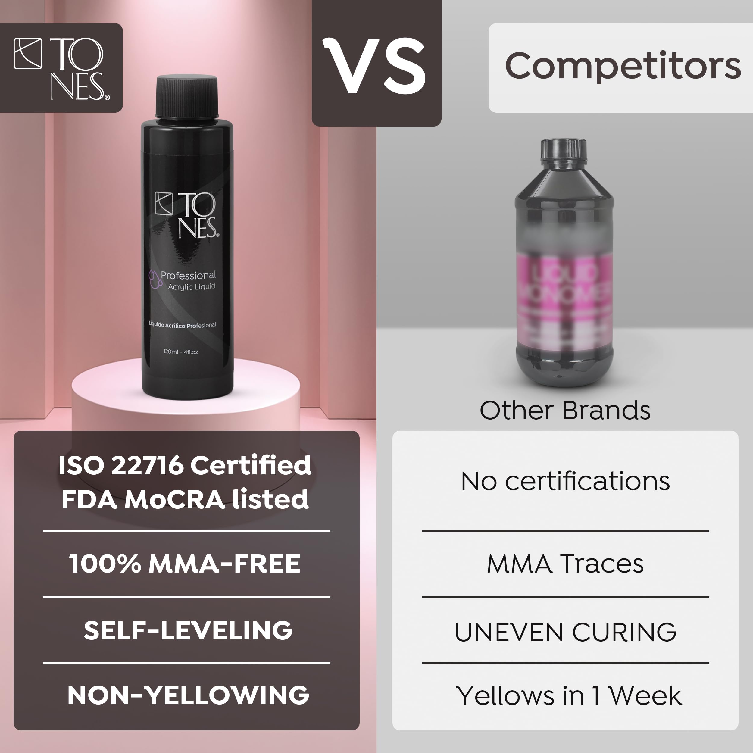 TONES brush pouring bead of monomer and powder demonstrating smooth application benefit