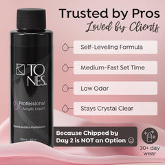 TONES label close-up highlighting EMA monomer details and safety manufacturing benefits