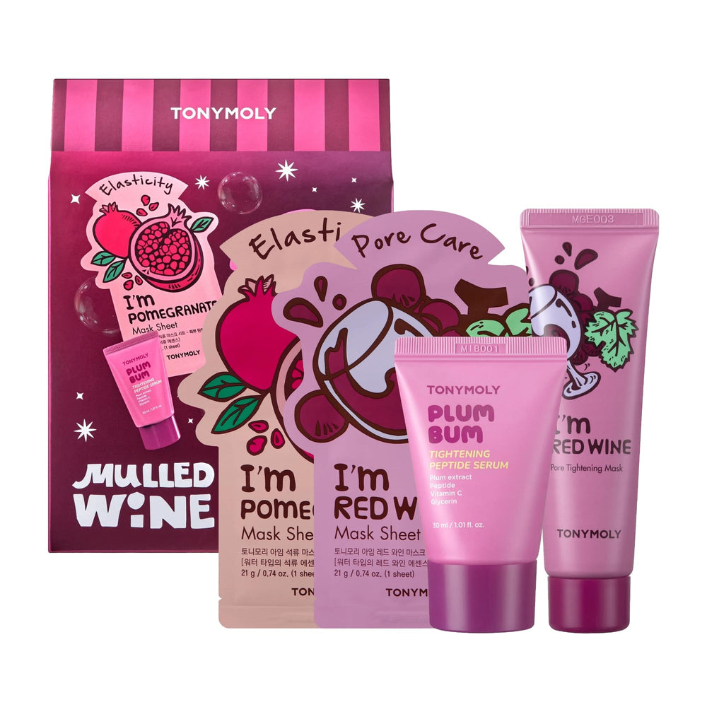 TONYMOLY front packaging of mulled wine mask set showcasing festive gift appeal