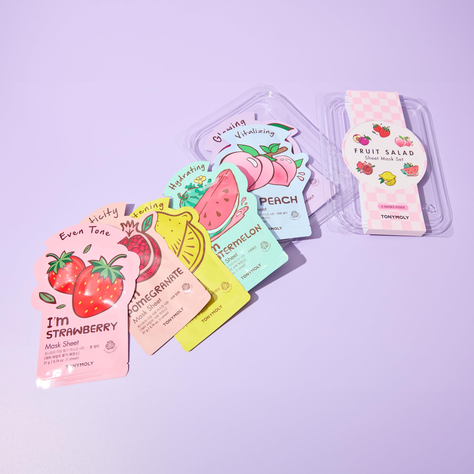 TONYMOLY sheet mask applied on a model demonstrating quick hydration and glow