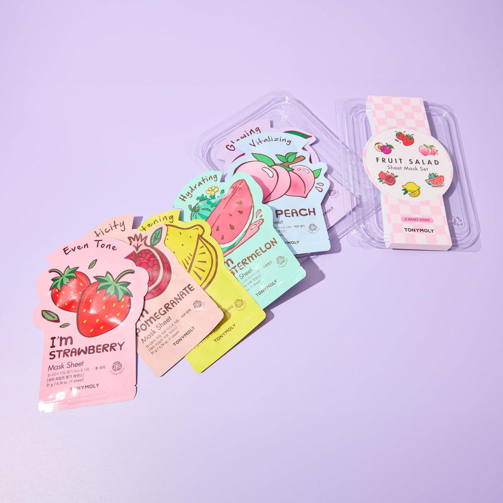 TONYMOLY sheet mask applied on a model demonstrating quick hydration and glow