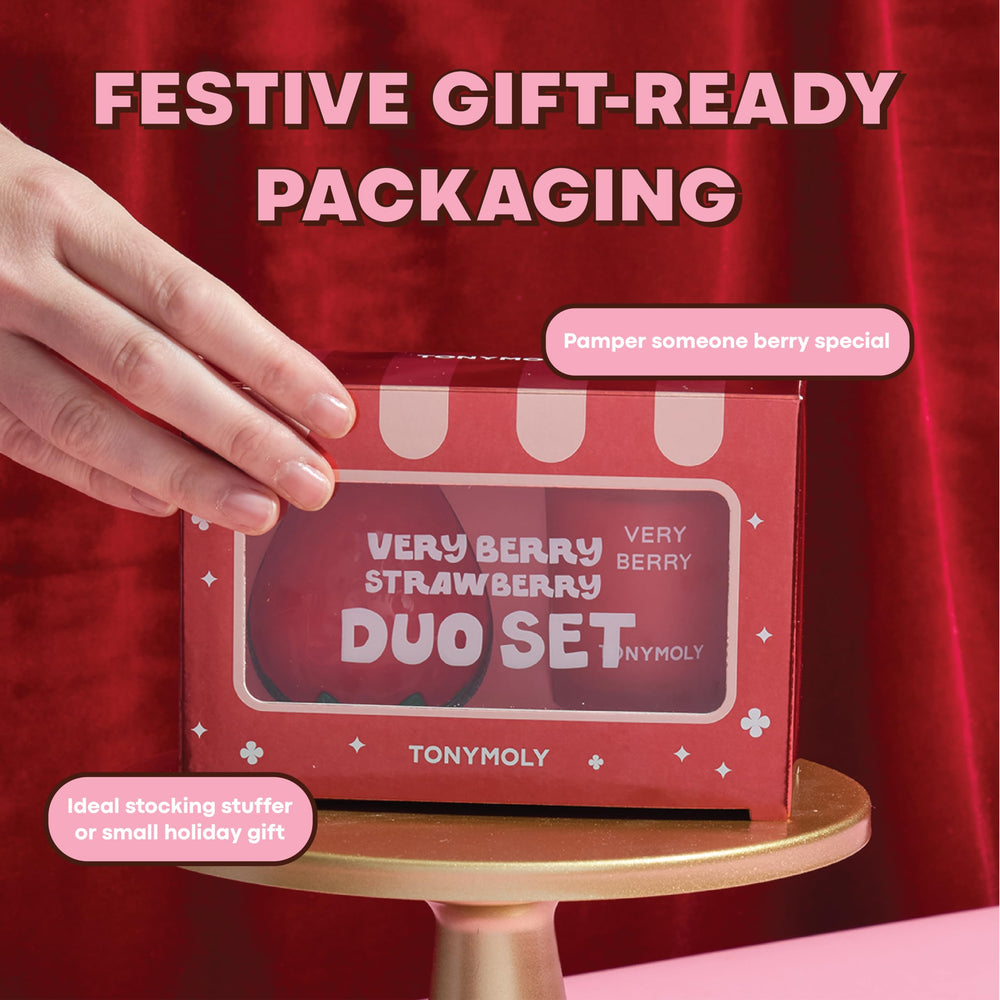 TONYMOLY gift set held in hands to show compact size and travel-friendly design