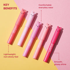 TONYMOLY juicy cherry shade on applicator illustrating sheer vibrant color