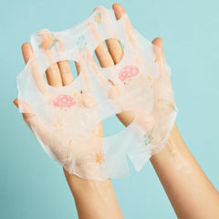 TONYMOLY soothing sheet mask closeup demonstrating calming fabric and benefits