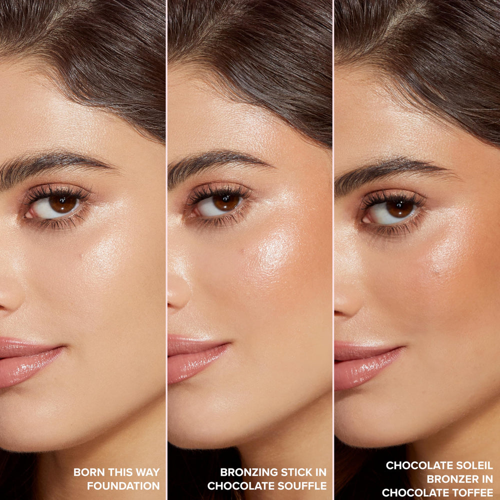 Too Faced application with brush showing seamless blending for natural warmth