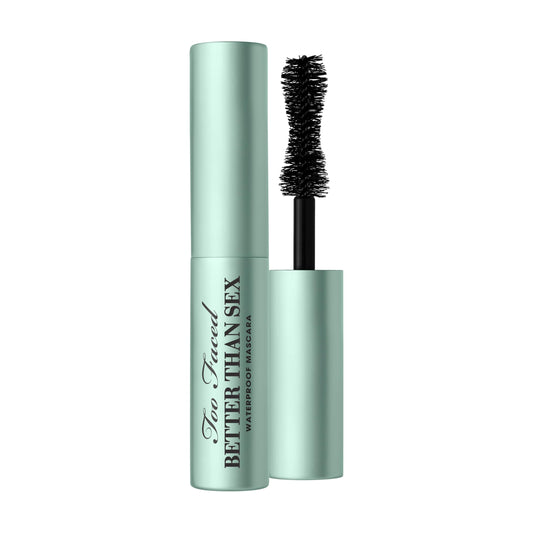 Too Faced front view of travel-size waterproof mascara showing compact tube benefit