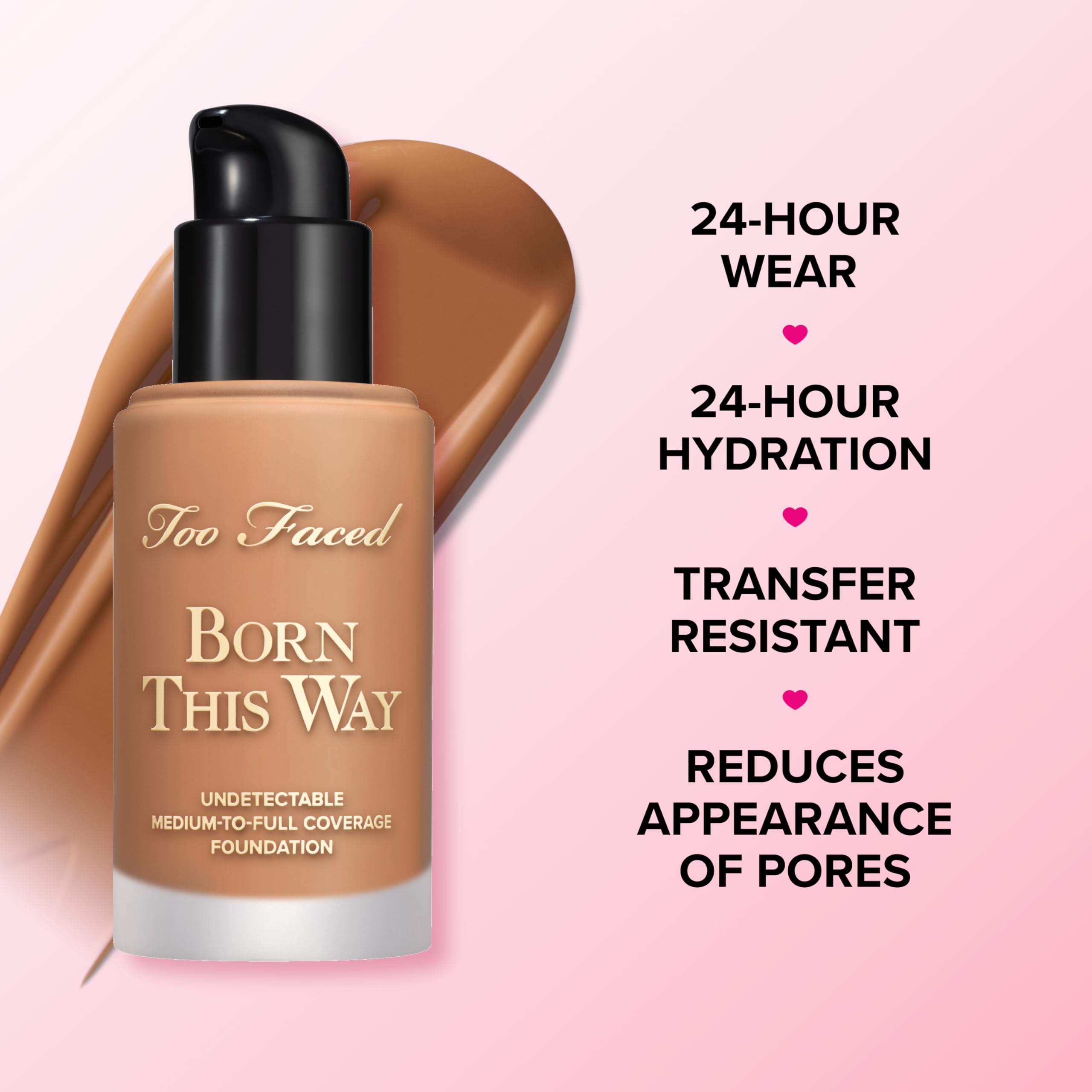 Too Faced bottle on vanity showing everyday use and photo-friendly finish