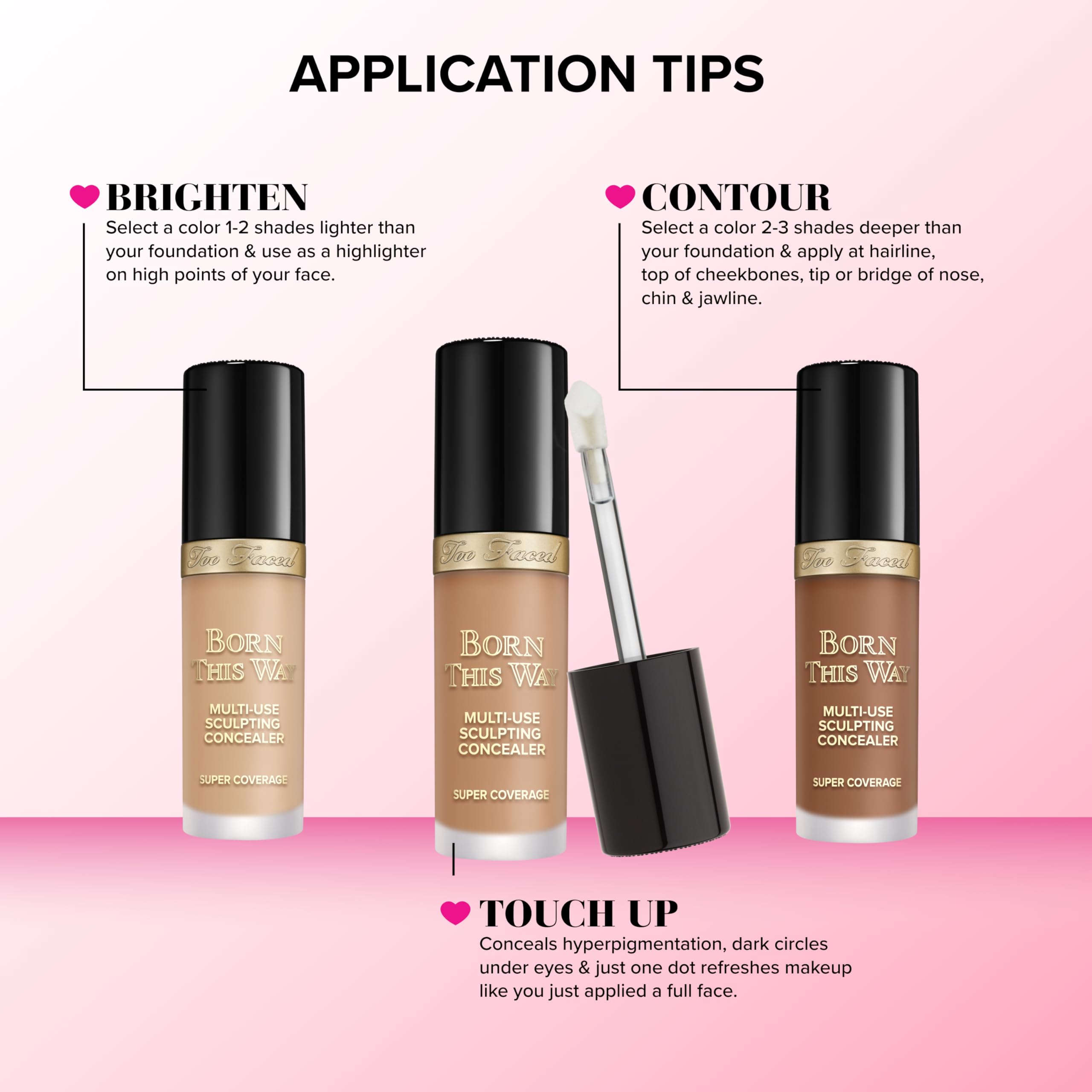 Too Faced size comparison beside a coin to show the 0.45 fl oz travel-friendly size