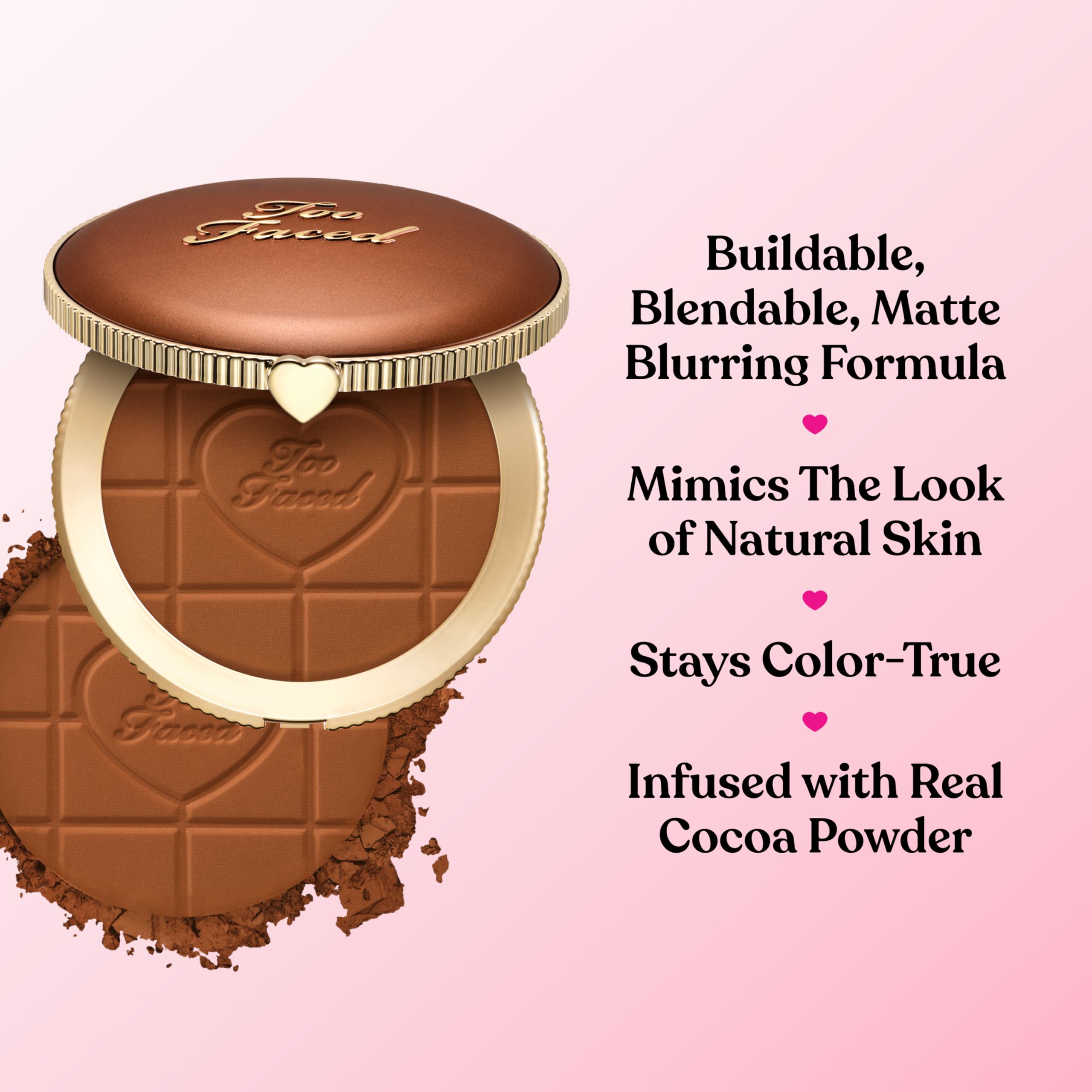 Too Faced brush swipe demonstrating buildable color for custom warmth
