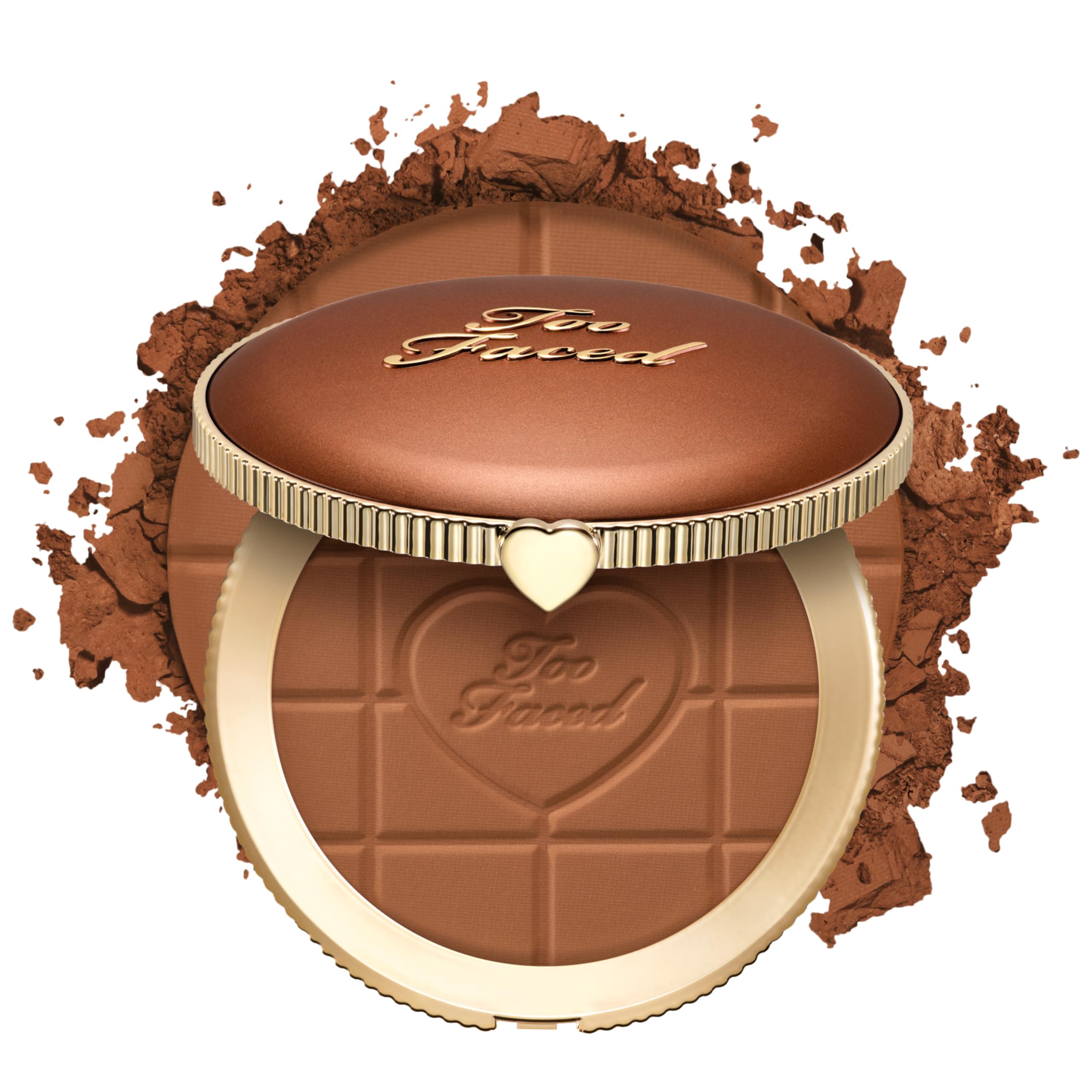 Too Faced front compact view showing bronzer and portable design benefit