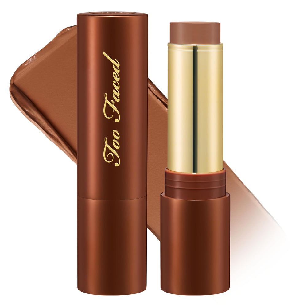 Too Faced front view of bronzing stick showing compact packaging and portability benefit