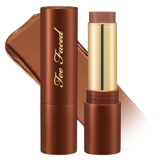 Too Faced front view of bronzing stick showing compact packaging and portability benefit