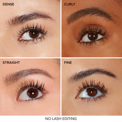 Too Faced close-up of hourglass brush showing even lash separation benefit