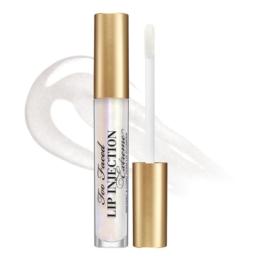 Too Faced front packaging showing glossy tube and shade, highlights instant shine