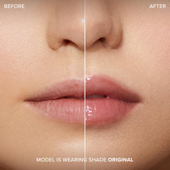 Too Faced gloss applied on lips in lifestyle photo, enhancing fuller-looking pout