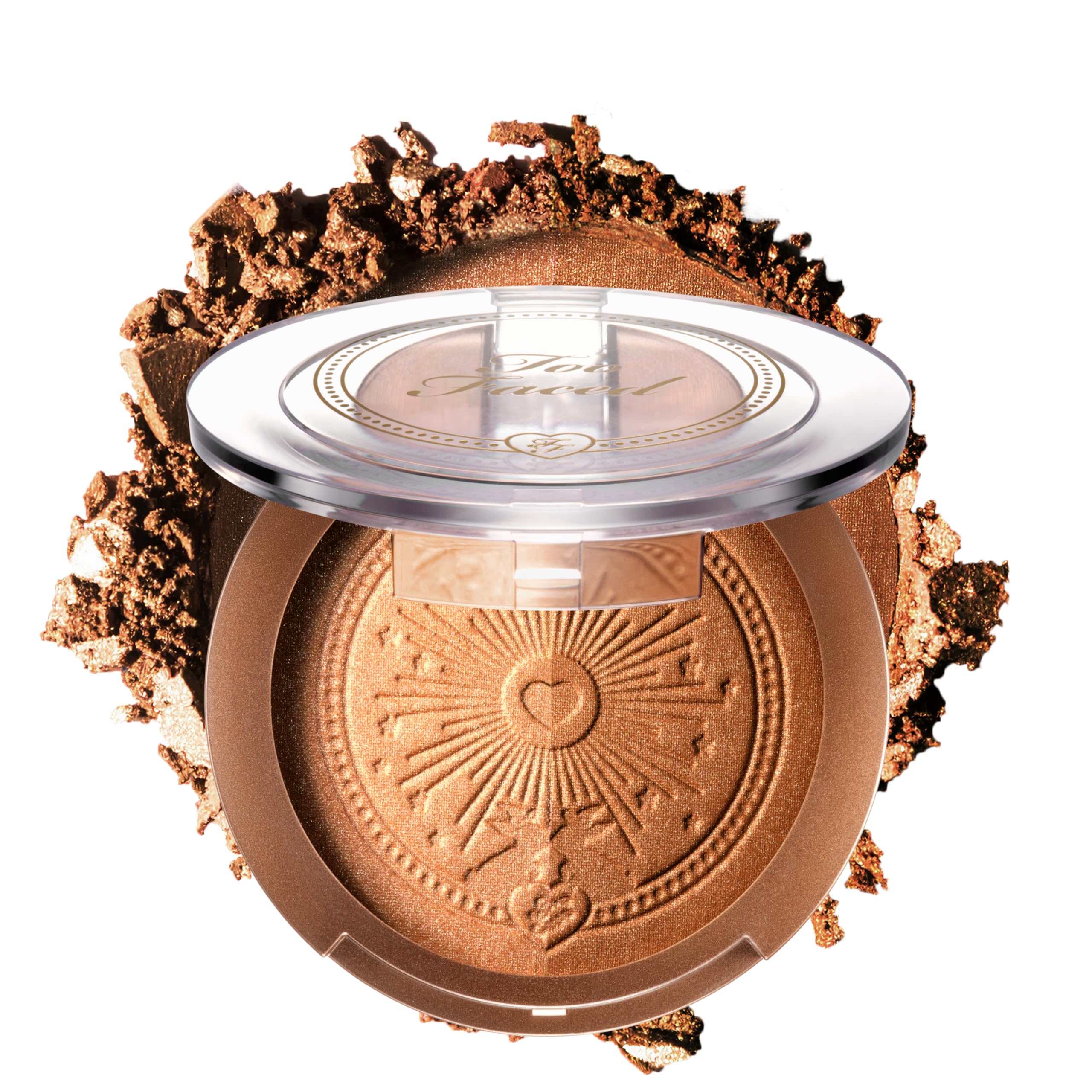 Too Faced compact front view showing sleek packaging and beachy appeal