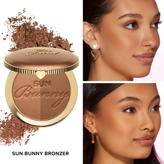 Too Faced Sun Bunny duo pan close-up highlighting bronzer and highlighter pairing