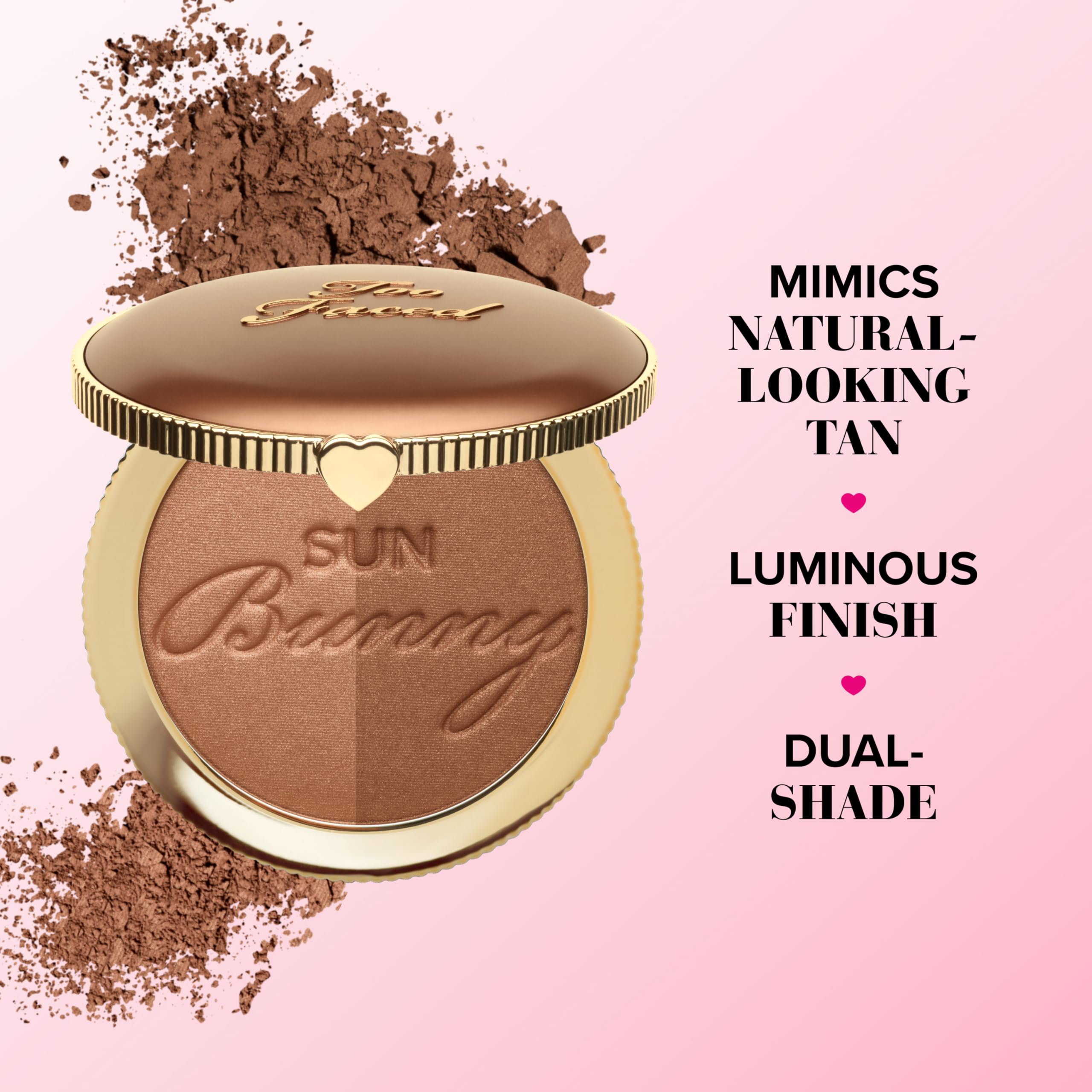 Too Faced Sun Bunny next to coin to show compact 0.28 oz size and portability