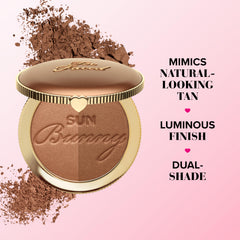 Too Faced Sun Bunny next to coin to show compact 0.28 oz size and portability