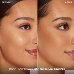 Too Faced Sun Bunny texture swatch on skin showing blendable, buildable finish