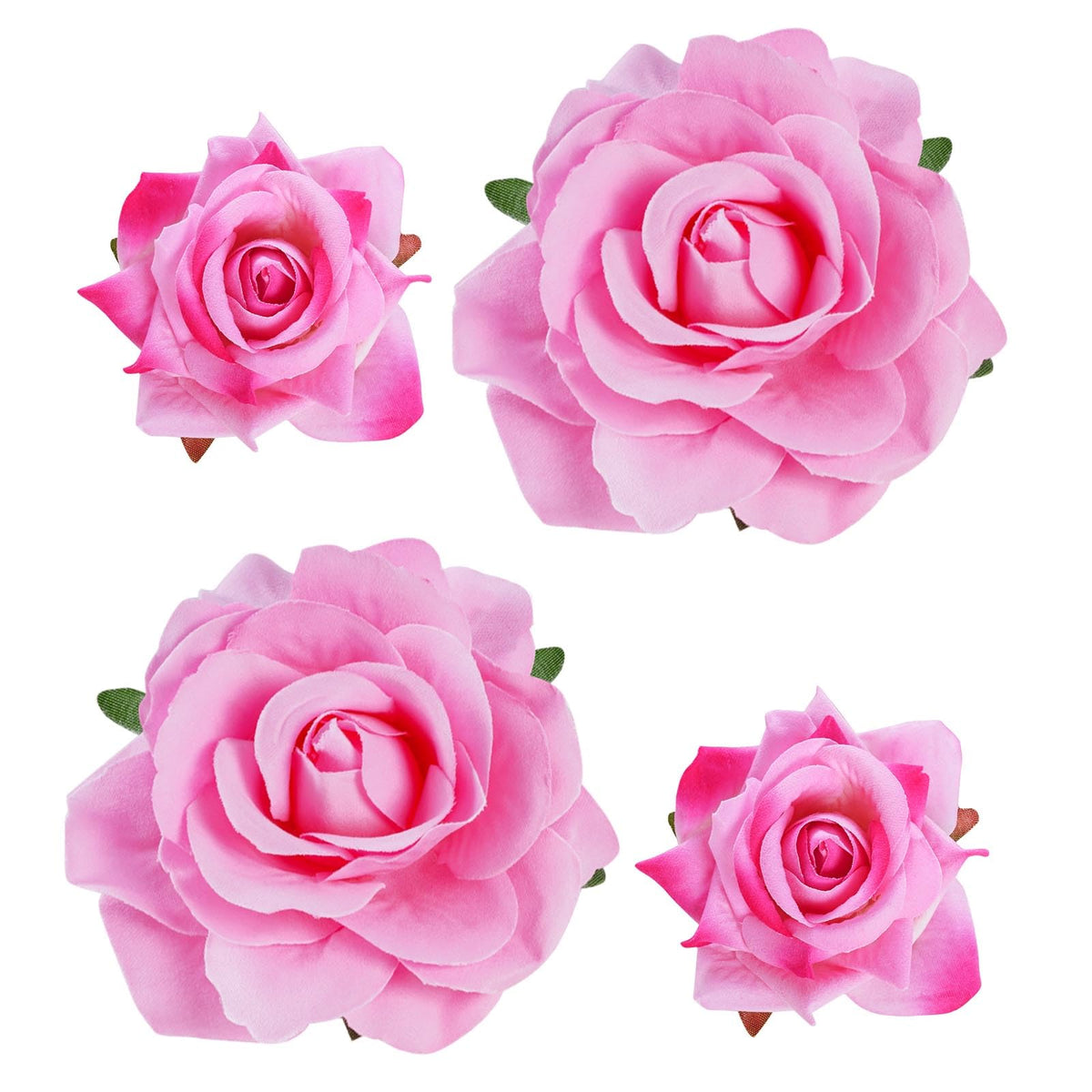 Topbuti front view of four pink rose clips, ready to wear and gift