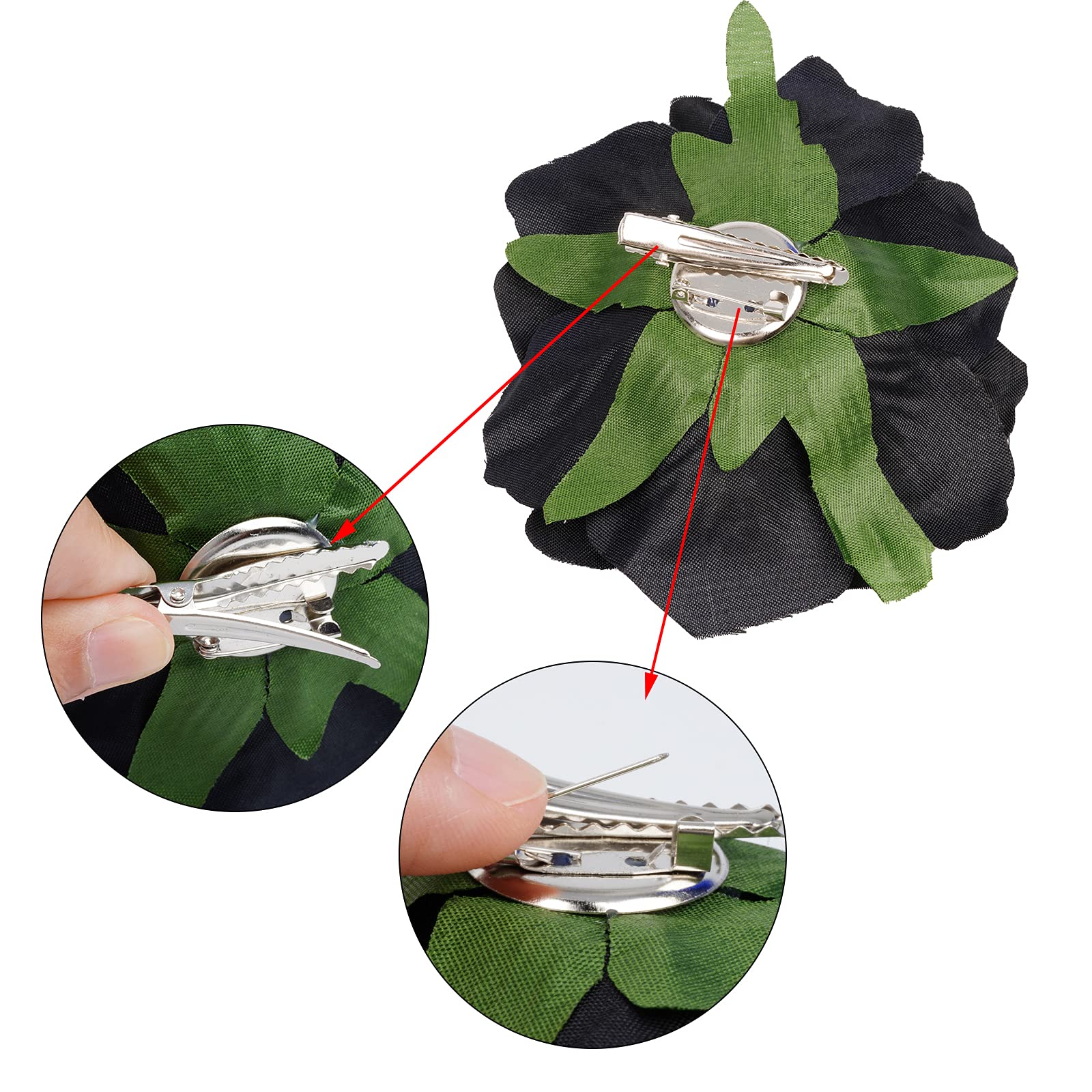 Topbuti shot of metal clip and brooch pin showing secure attachment