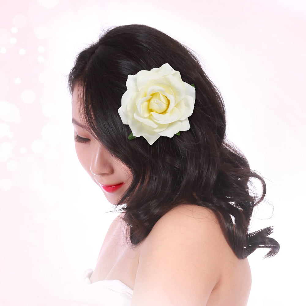 Topbuti rose clipped into an updo offering elegant event-ready styling