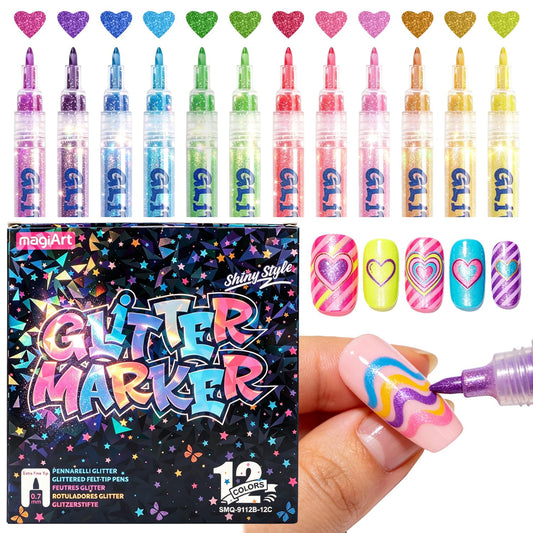 Topcent front packaging showing all 12 glitter nail pens and kit benefits