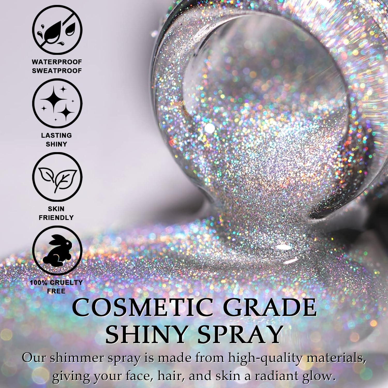Topcent Glint-Rainbow fine spray mist closeup demonstrating even, lightweight coverage