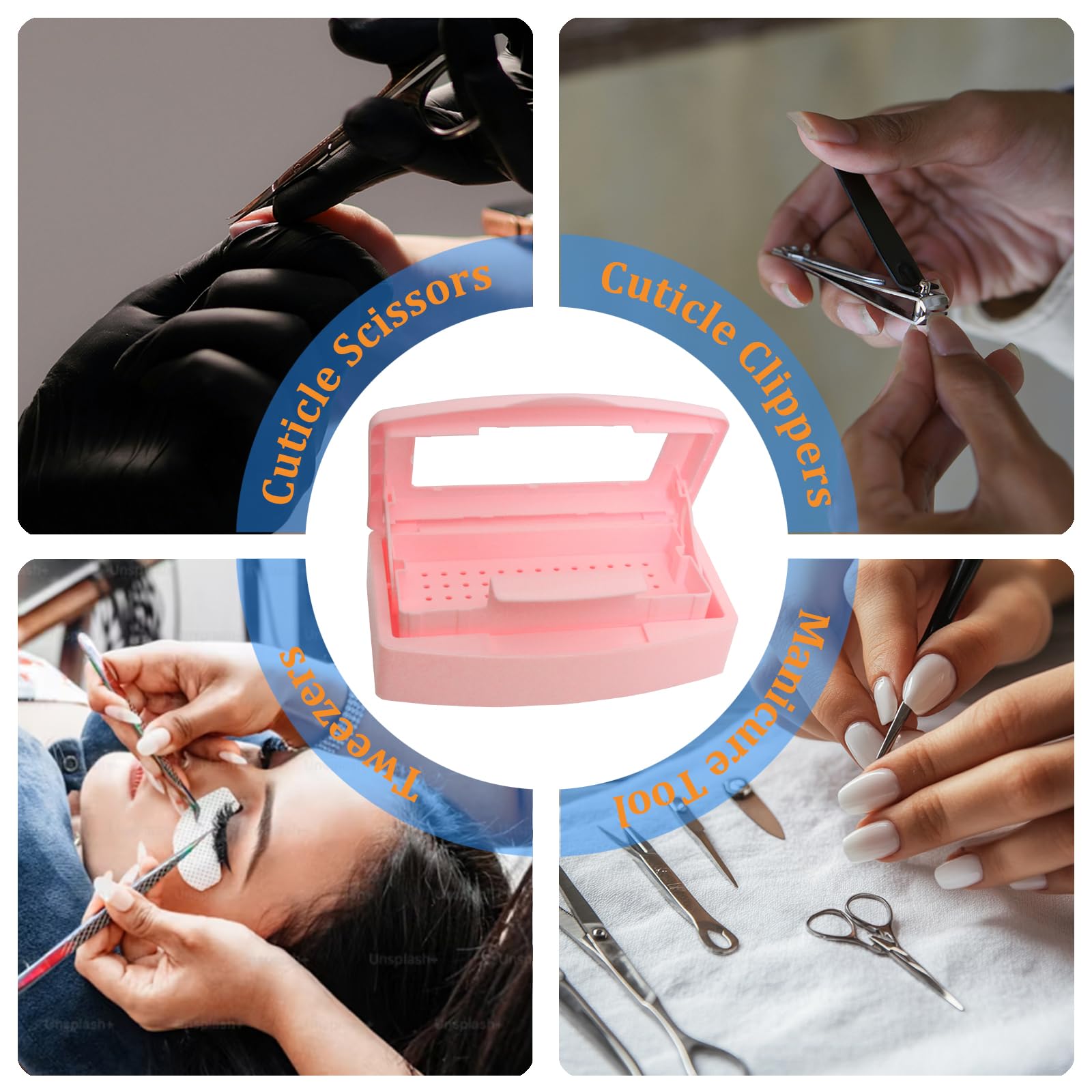 TOPCOMWW sterilizer beside a hand demonstrating scale and portable salon convenience benefit
