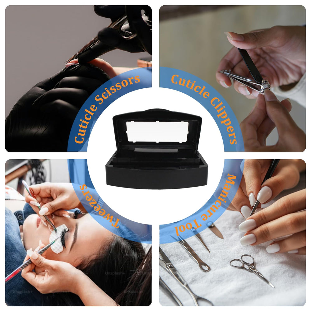 TOPCOMWW sterilizer box next to a hand showing scale and space-saving convenience
