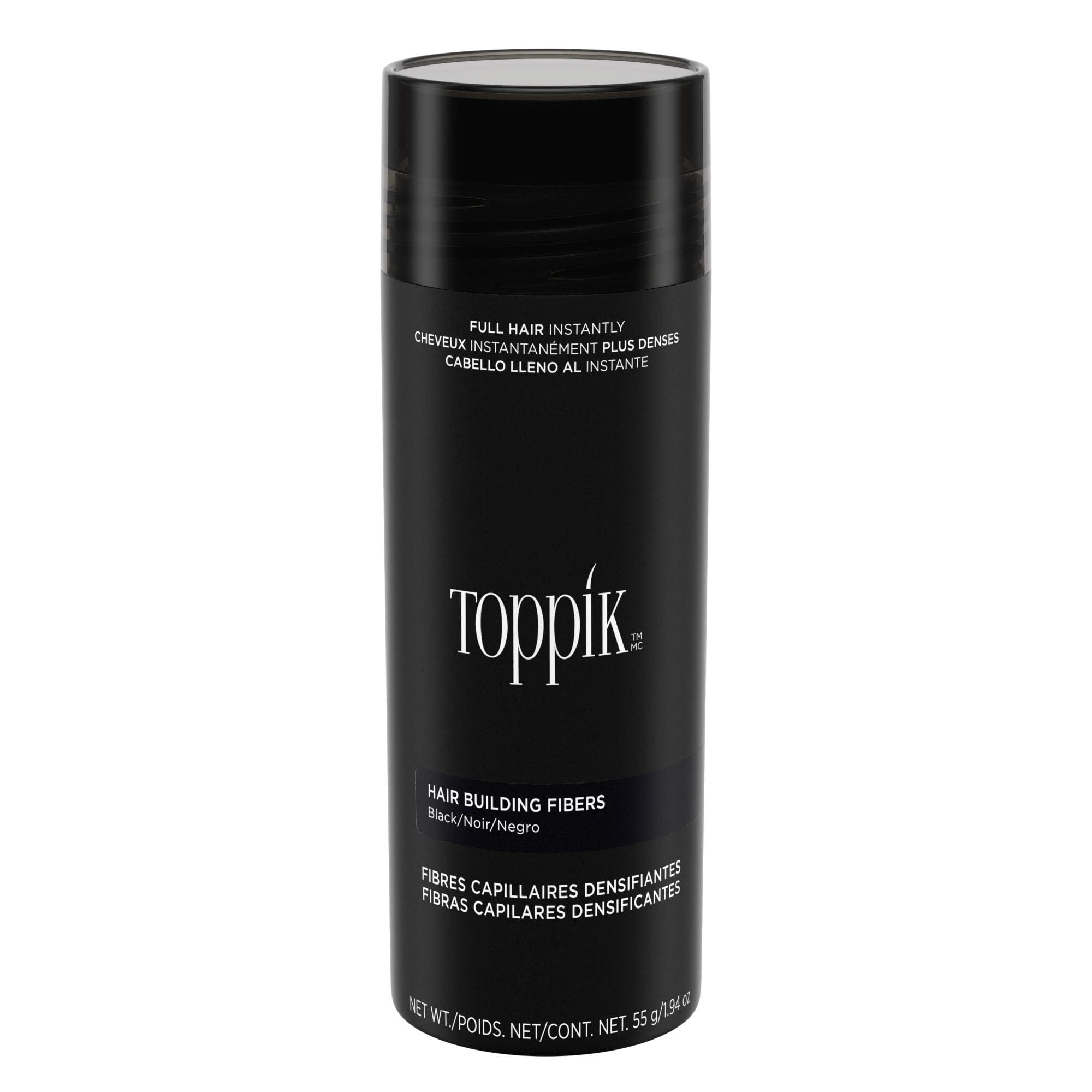 Toppik 55g black front packaging showing product and benefits