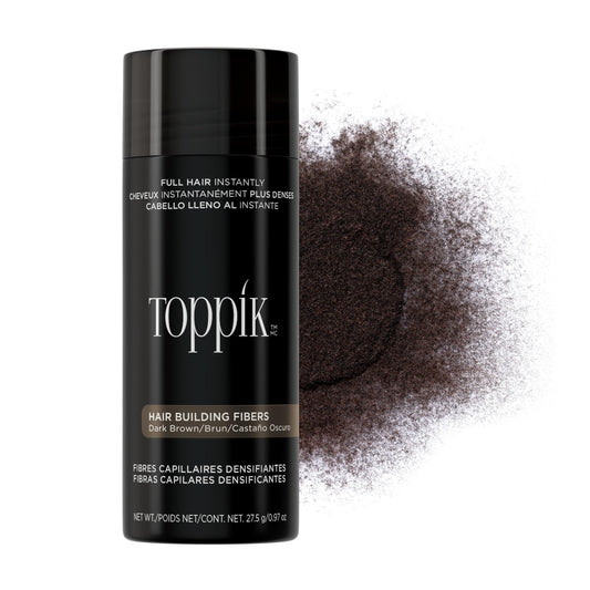 TOPPIK front packaging showing dark brown shaker and product benefit