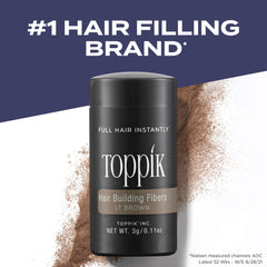 Toppik light brown angled label close-up highlighting shade and size