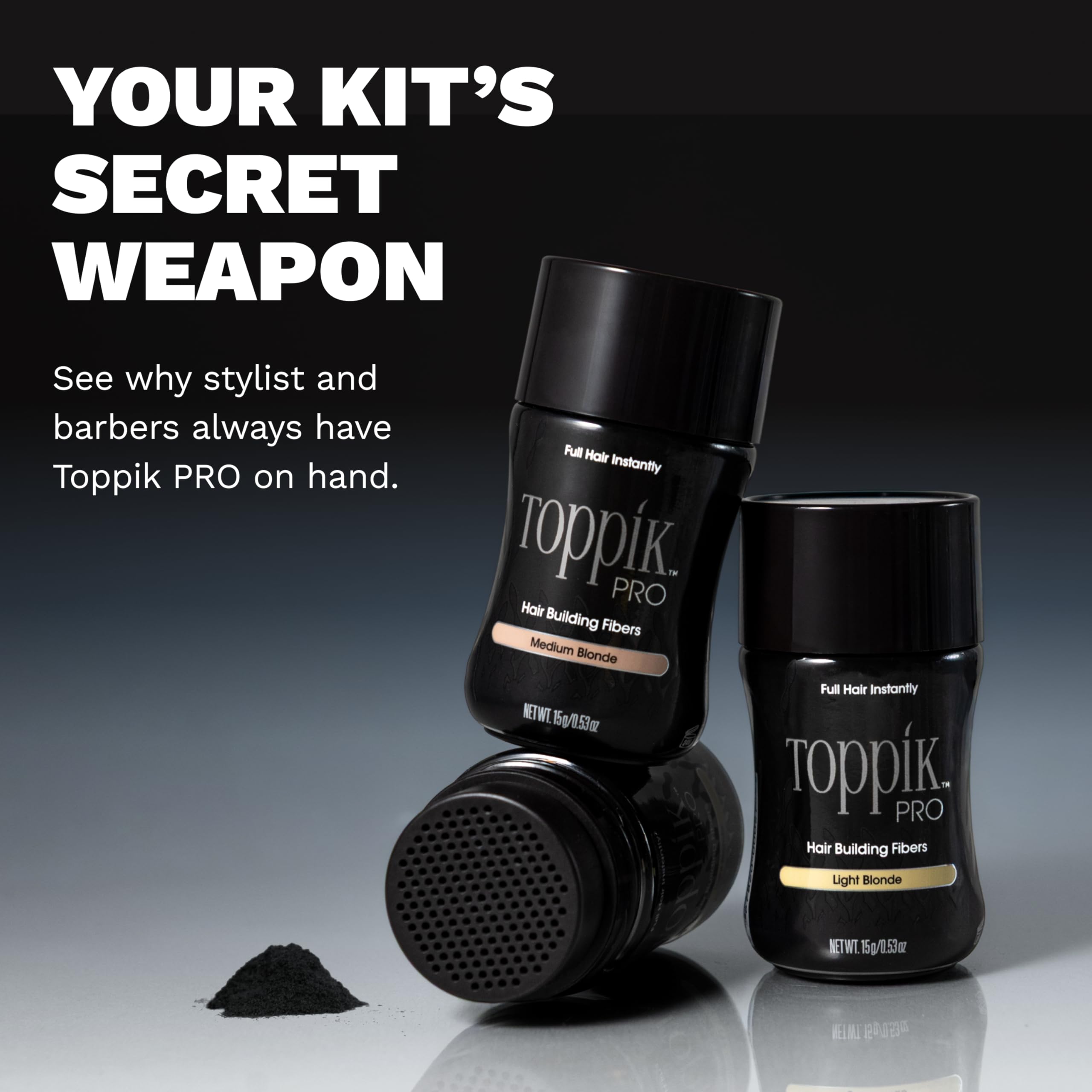 TOPPIK PRO open jar showing keratin fiber texture for natural blending