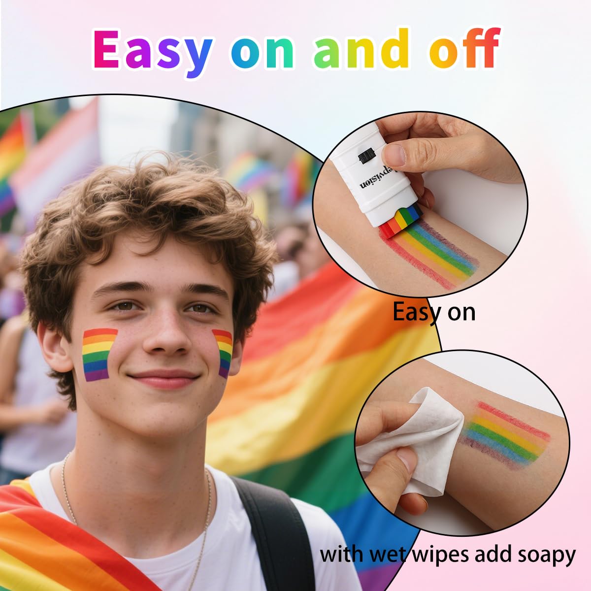 torbers Depvision used on cheek as pride flag, showcasing clear visibility benefit
