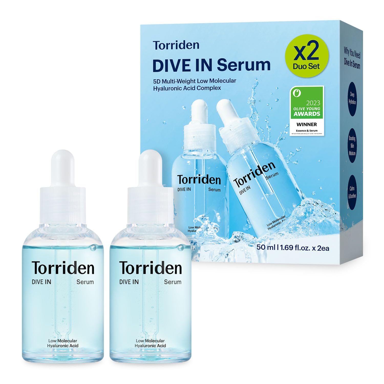 Torriden bottle front view showing clean design and hydration benefits